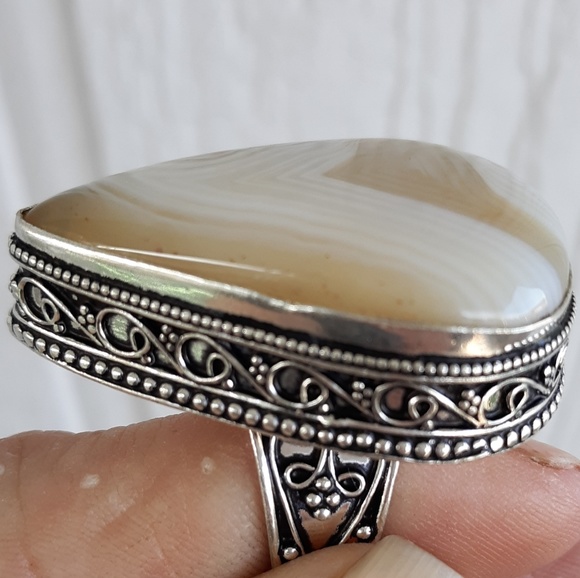 New Oversized Botswana Agate 925 Silver Ring. - Picture 7 of 8